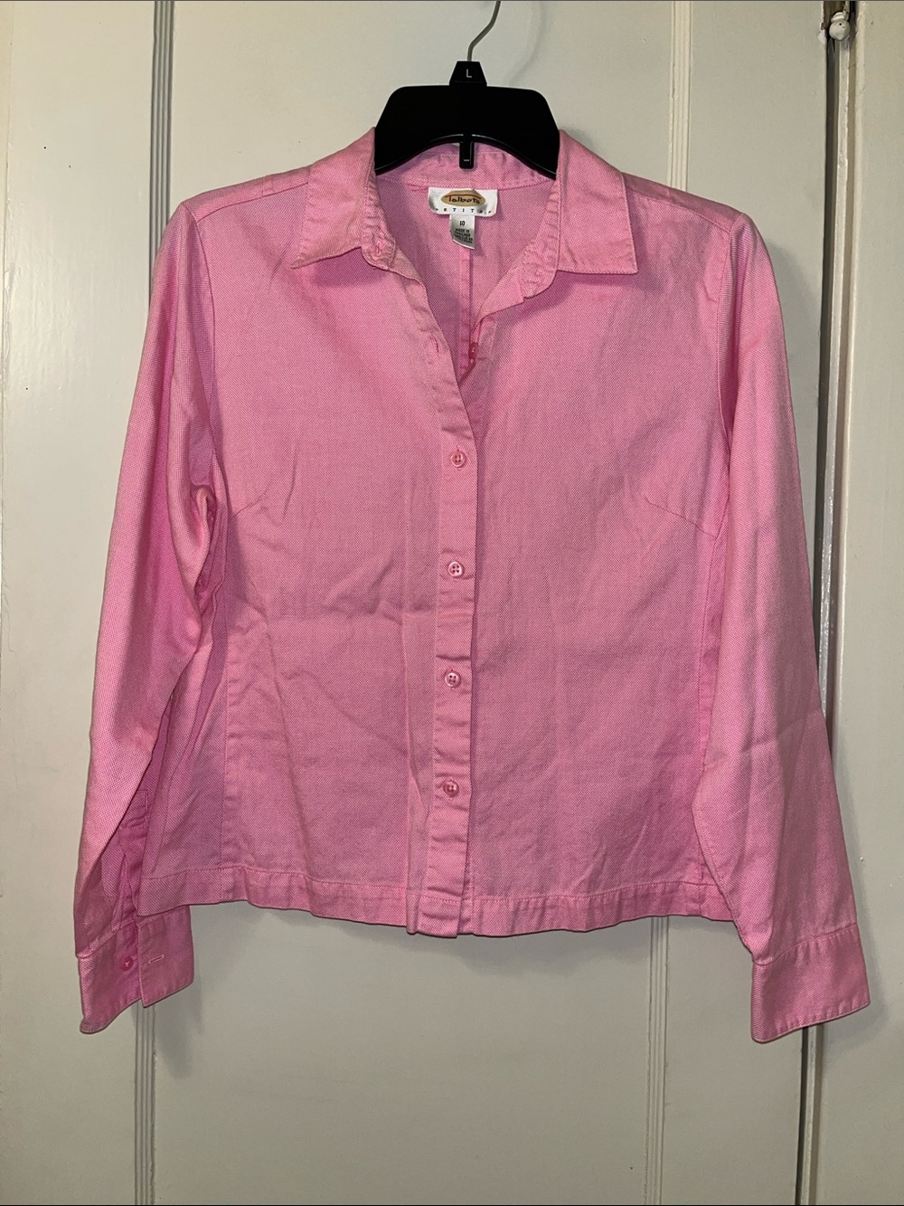 Talbots Pink and White Checked Button-Front Cotton Shirt